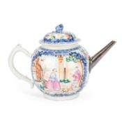 AN 18TH CENTURY CHINESE FAMILLE ROSE 'MANDARIN' TEAPOT