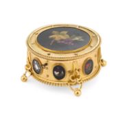 A 19TH CENTURY GILT-METAL AND PIETRA DURA JEWELLERY CASKET