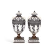 A PAIR OF WEDGWOOD BLACK JASPER VASES, C.1900