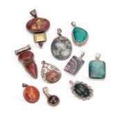 A COLLECTION OF SILVER GEM-SET PENDANTS
