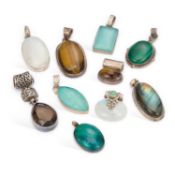 A COLLECTION OF SILVER GEM-SET PENDANTS