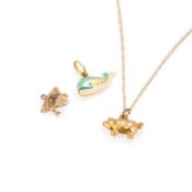 THREE 9CT YELLOW GOLD PENDANTS/ CHARMS