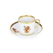 A COALPORT CRESTED COFFEE CAN AND SAUCER CIRCA 1805