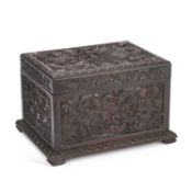 A GOOD CHINESE CARVED HARDWOOD TEA CHEST EARLY 19TH CENTURY