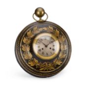 A TOLE PAINTED WALL CLOCK 19TH CENTURY