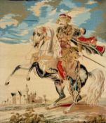 AN ENGLISH TAPESTRY OF AN HUSSAR CIRCA 1860