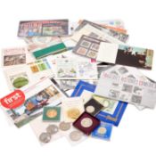 A GROUP OF FIRST DAY COVER STAMPS AND COINS