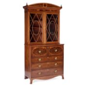 A GEORGE III INLAID MAHOGANY SECRETAIRE BOOKCASE