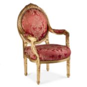 A LOUIS XVI STYLE GILTWOOD FAUTEUIL