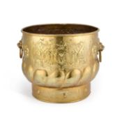 A LARGE 19TH CENTURY BRASS LOG BIN