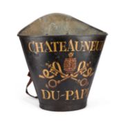 A FRENCH PAINTED METAL CHATEAUNEUF-DU-PAPE GRAPEPICKER’S HOD