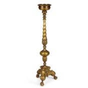 A LARGE BRASS FLOOR-STANDING CANDLE STAND