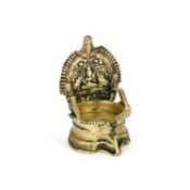 AN INDIAN BRASS THRONE-FORM OIL LAMP (ASANA DEEPAM)