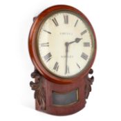 A VICTORIAN MAHOGANY SINGLE-FUSEE DROP-DIAL CLOCK SIGNED LINFORD, NORWICH