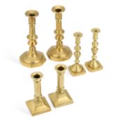 THREE PAIRS OF 19TH CENTURY BRASS CANDLESTICKS