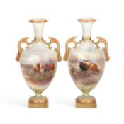 A PAIR OF ROYAL WORCESTER VASES