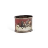 A RUSSIAN SILVER AND LACQUERED NAPKIN RING