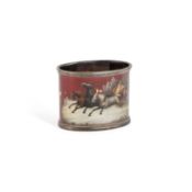 A RUSSIAN SILVER AND LACQUERED NAPKIN RING