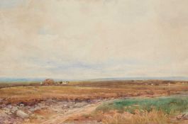 CLAUDE HAYES (1852-1922) MOOR LANDSCAPE WITH HAY CART