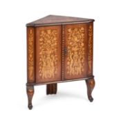 A DUTCH FLORAL MARQUETRY CORNER CABINET