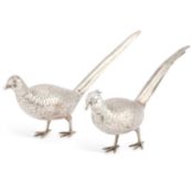 A PAIR OF CONTINENTAL SILVER TABLE PHEASANTS