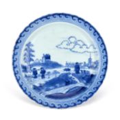 A JAPANESE BLUE AND WHITE 'DESHIMA ISLAND' PORCELAIN DISH EDO PERIOD