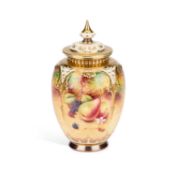 A ROYAL WORCESTER FRUIT-PAINTED POTPOURRI VASE AND COVER