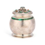 OLIVER BAKER FOR LIBERTY & CO AN ARTS AND CRAFTS SILVER, ENAMEL AND GEM-SET POWDER/ BISCUIT BOX AND