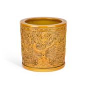 A CHINESE RELIEF-MOULDED PORCELAIN BRUSH POT, BITONG