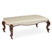 A LARGE VICTORIAN ROSEWOOD AND UPHOLSTERED STOOL