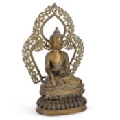 A CHINESE BRONZE SEATED BUDDHA