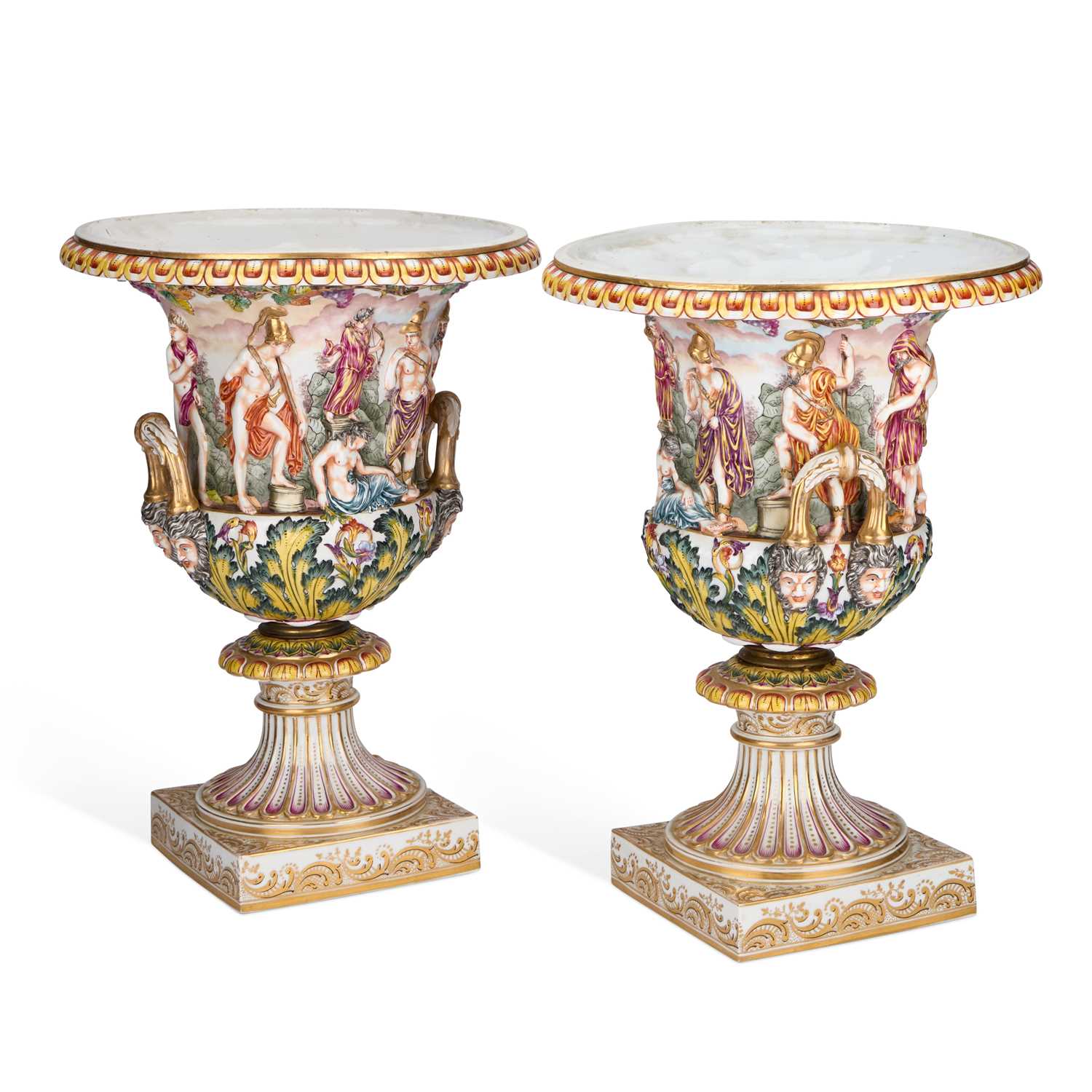 A PAIR OF CONTINENTAL PORCELAIN CAMPANA VASES