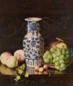 ALEXANDER STANESBY (1832-1916) A PAIR OF STILL LIFES OF FRUIT AND CHINESE PORCELAIN