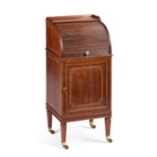 AN EDWARDIAN INLAID MAHOGANY TAMBOUR SIDE CABINET