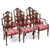 A SET OF EIGHT HEPPLEWHITE STYLE MAHOGANY DINING CHAIRS LATE 19TH CENTURY