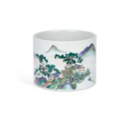 A CHINESE WUCAI PORCELAIN BRUSH POT BITONG, PROBABLY KANGXI PERIOD