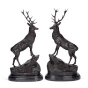 AFTER MOIGNIEZ A LARGE PAIR OF BRONZE STAGS