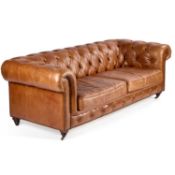 A CHESTERFIELD TAN LEATHER THREE-SEATER SOFA