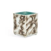 A CHINESE PORCELAIN SQUARE BRUSH POT