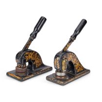 A PAIR OF DECORATED CAST-IRON DESK SEAL PRESSES LATE 19TH CENTURY