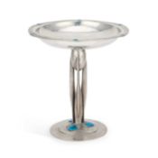 ARCHIBALD KNOX (1864-1933) FOR LIBERTY & CO, A TUDRIC PEWTER AND ENAMEL TAZZA