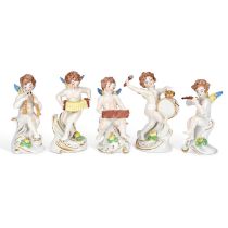 A CONTINENTAL PORCELAIN FIVE-PIECE PUTTI BAND