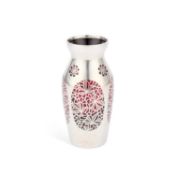 A 20TH CENTURY SILVER-OVERLAID RUBY GLASS VASE