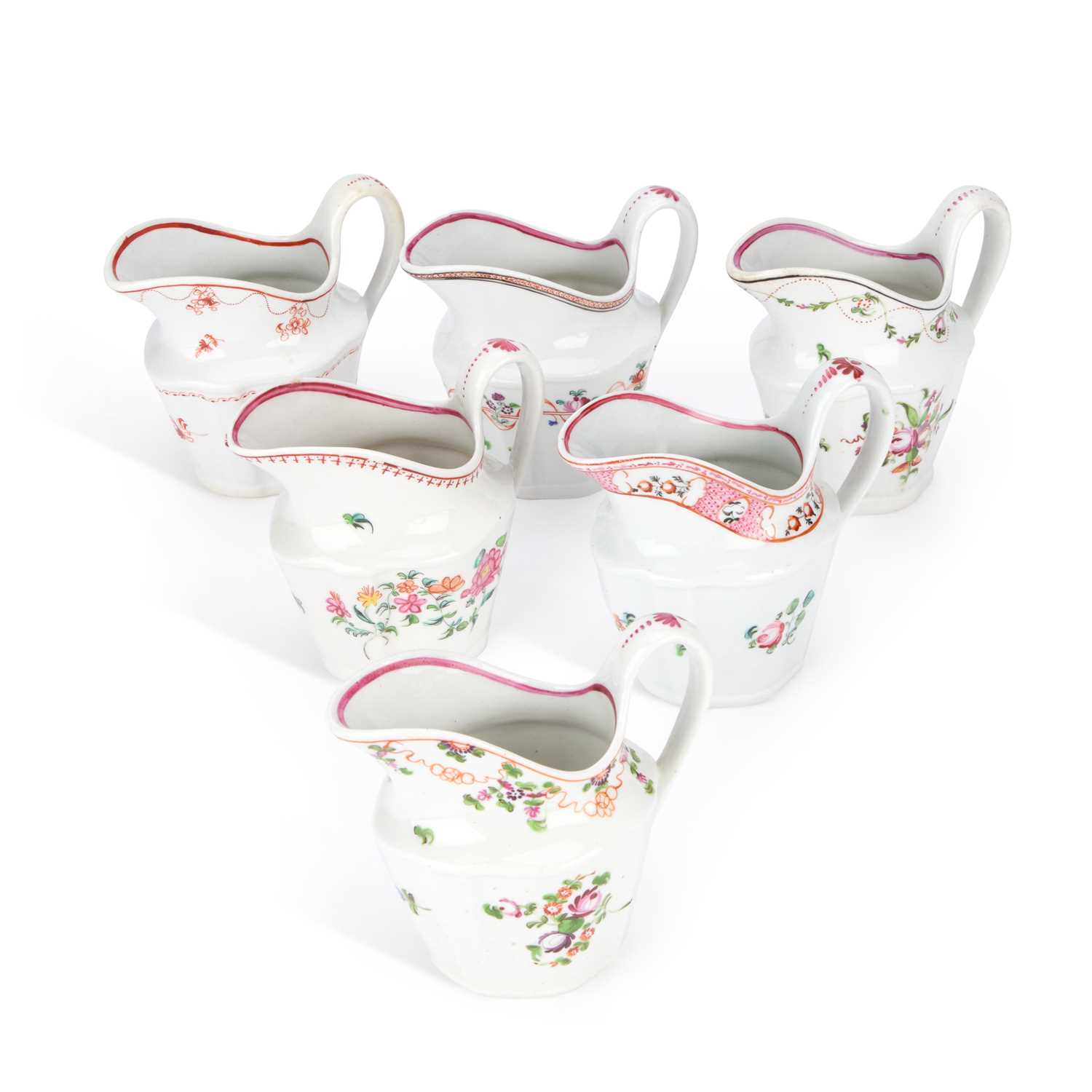 A COLLECTION OF SIX NEW HALL CREAM JUGS