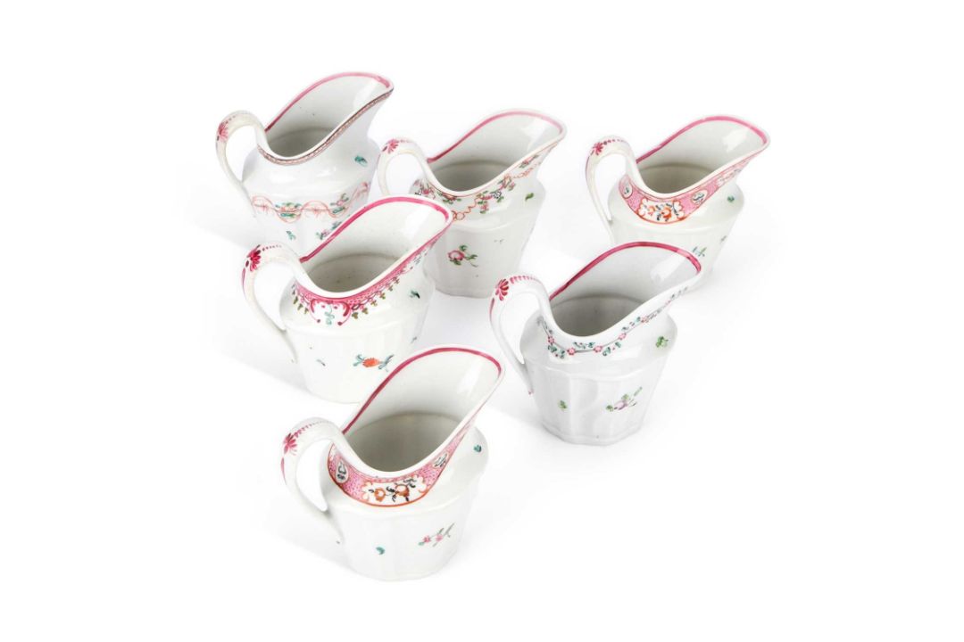 A COLLECTION OF SEVEN NEW HALL CREAM JUGS