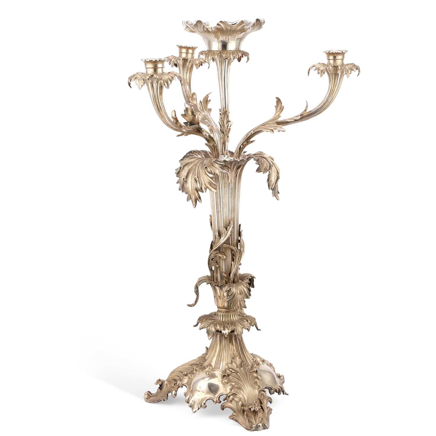 AN IMPOSING VICTORIAN SILVER-PLATED FOLIATE CENTREPIECE MID-19TH CENTURY