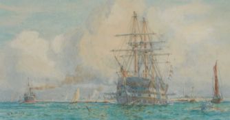 HENRY BRANSTON FREER (1876-1947) BATTLESHIP AT ANCHOR