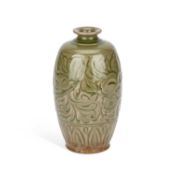 A CHINESE YAOZHOU NORTHERN SONG-STYLE CARVED AND INCISED CELADON GLAZE MEIPING VASE