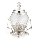AN ART NOUVEAU CLEAR GLASS AND SILVER-PLATED PUNCH BOWL ATTRIBUTED TO WMF (WÜRTTEMBERGISCHE METALLWA