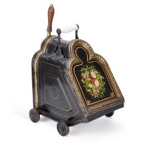 A VICTORIAN JAPANNED COAL SCUTTLE
